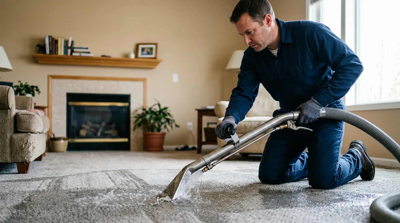 Water damage restoration technician working near Grandview, MO